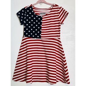 Toddler Girl Cotton Swing Twirl American Flag T-Shirt Dress Casual 4th July XS